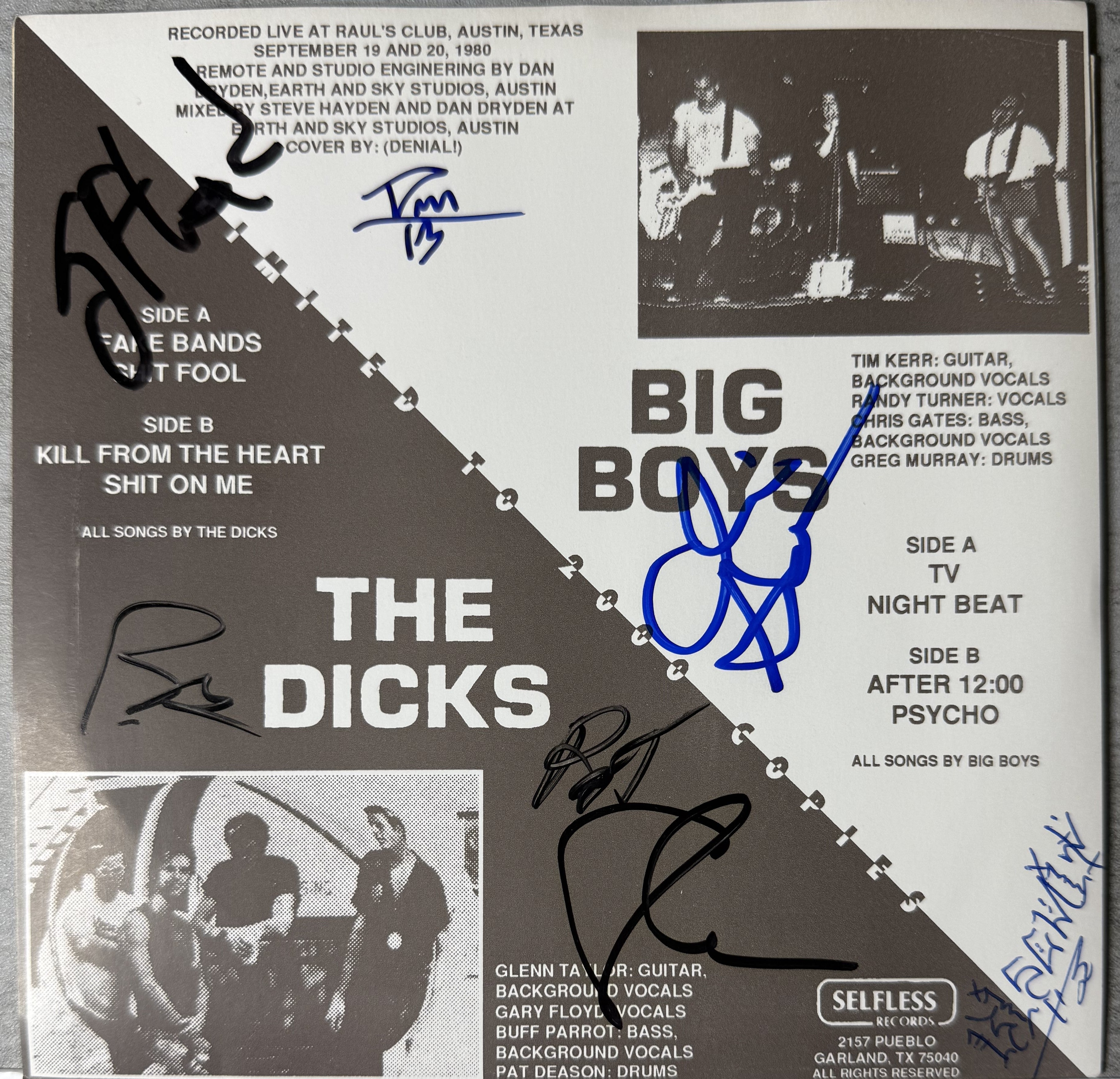 AUTOGRAPHED Big Boys And The Dicks Recorded Live At Raul's Club - 1992 NM/EX