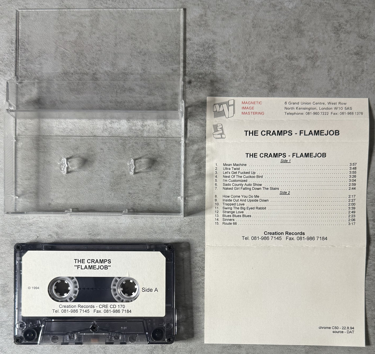 The Cramps Flamejob Cassette 1994 Creation UK Import CRE CD 170 White Label