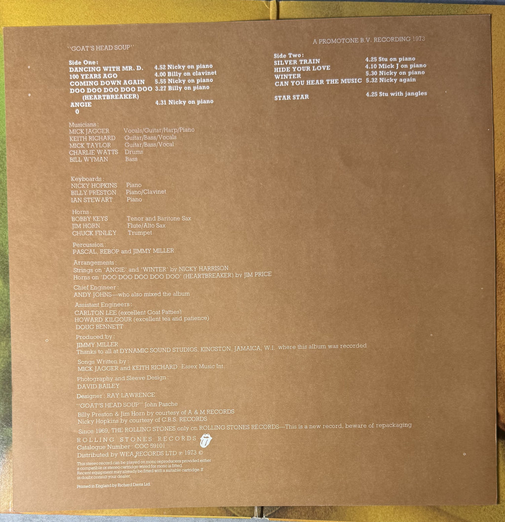 The Rolling Stones - Goat's Head Soup - 1973 UK 1st Press A2/B1 VG+/VG+ vinyl