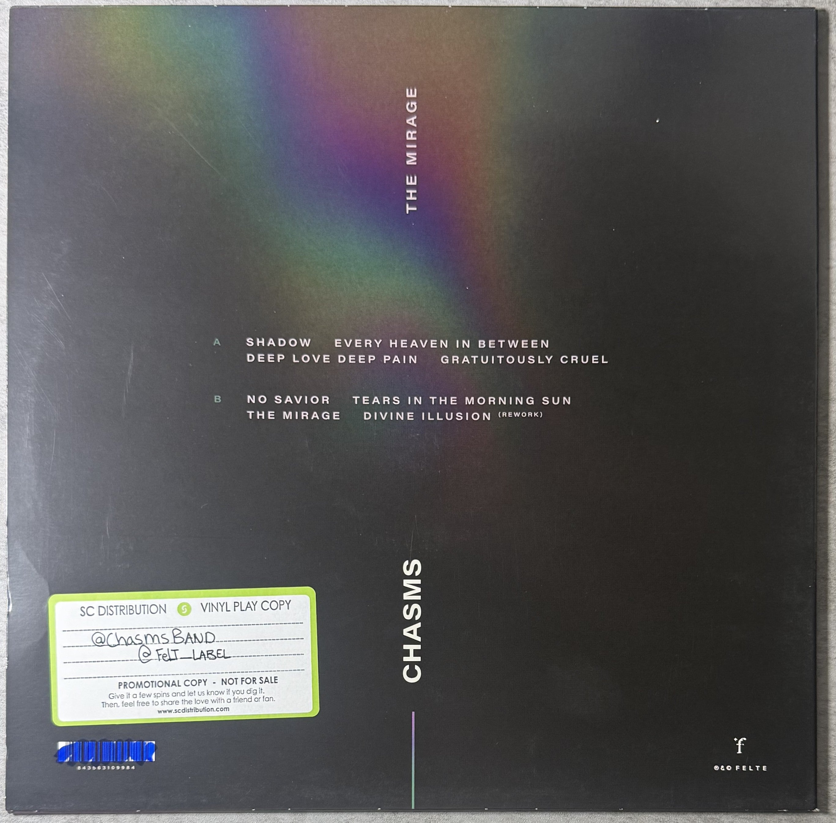 Chasms - The Mirage - 2019 PROMO copy of ltd edtn (500) album Strong VG+/VG+