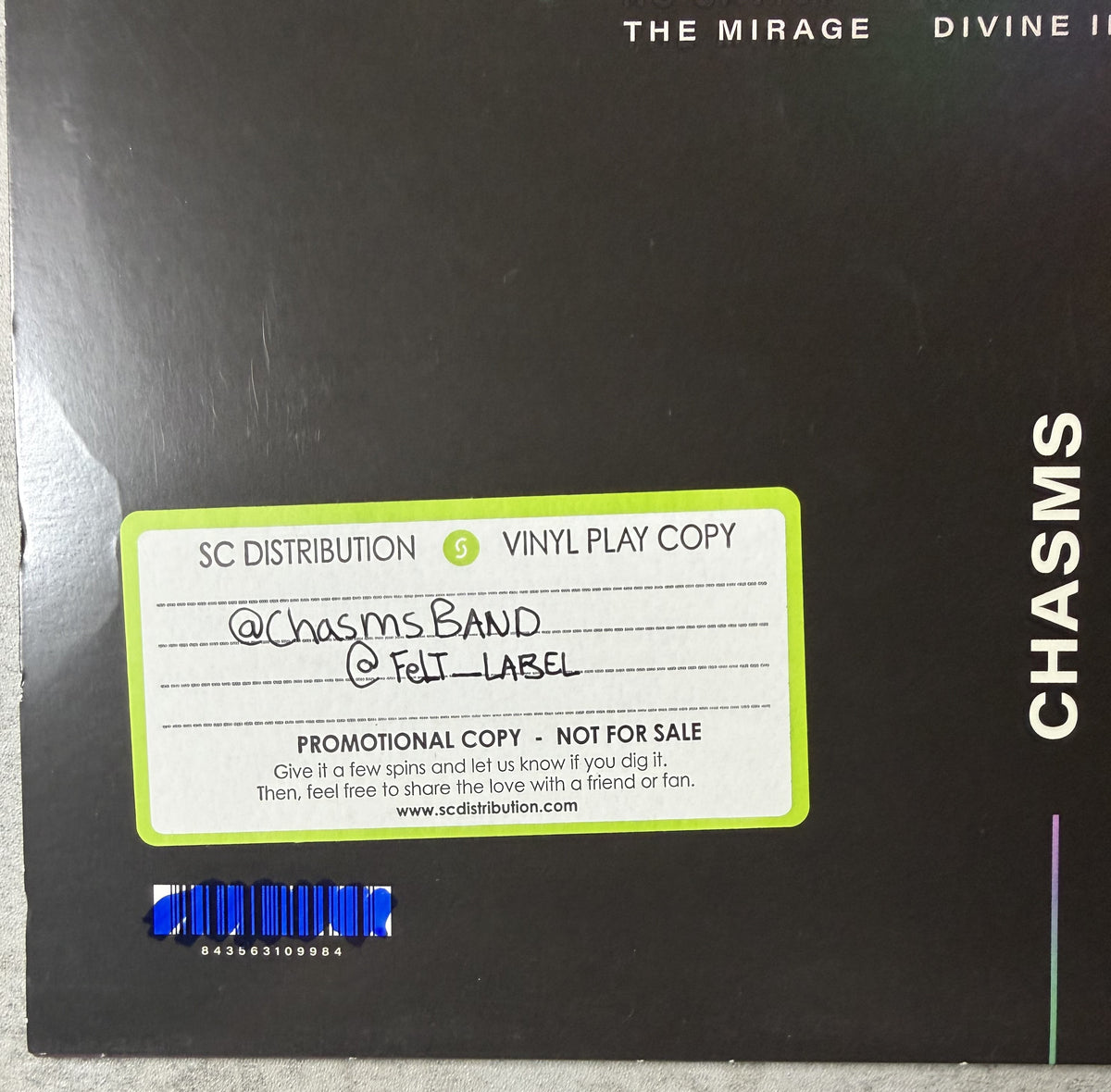Chasms - The Mirage - 2019 PROMO copy of Limited Edition (500) album Strong VG+/VG+