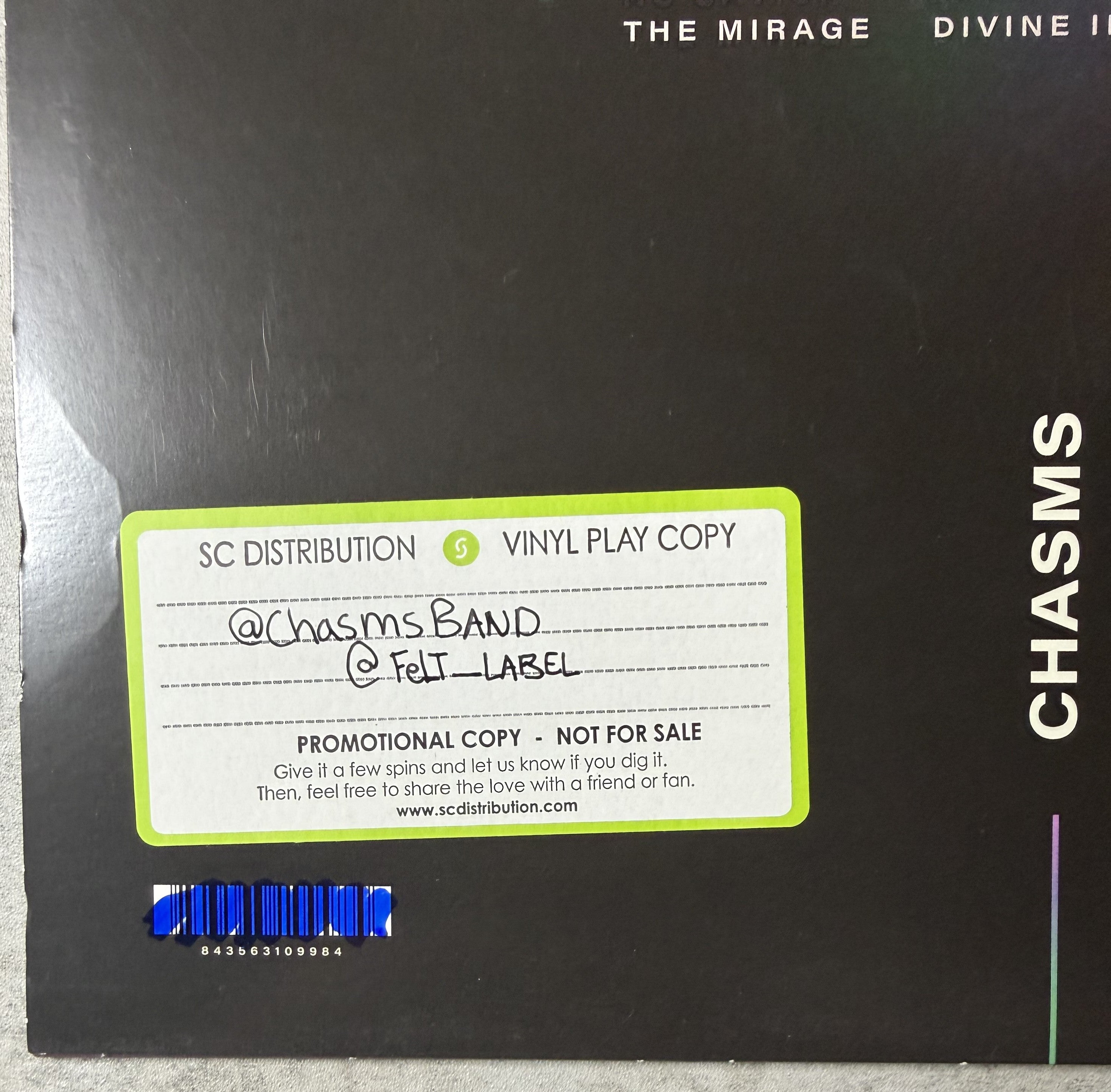 Chasms - The Mirage - 2019 PROMO copy of ltd edtn (500) album Strong VG+/VG+