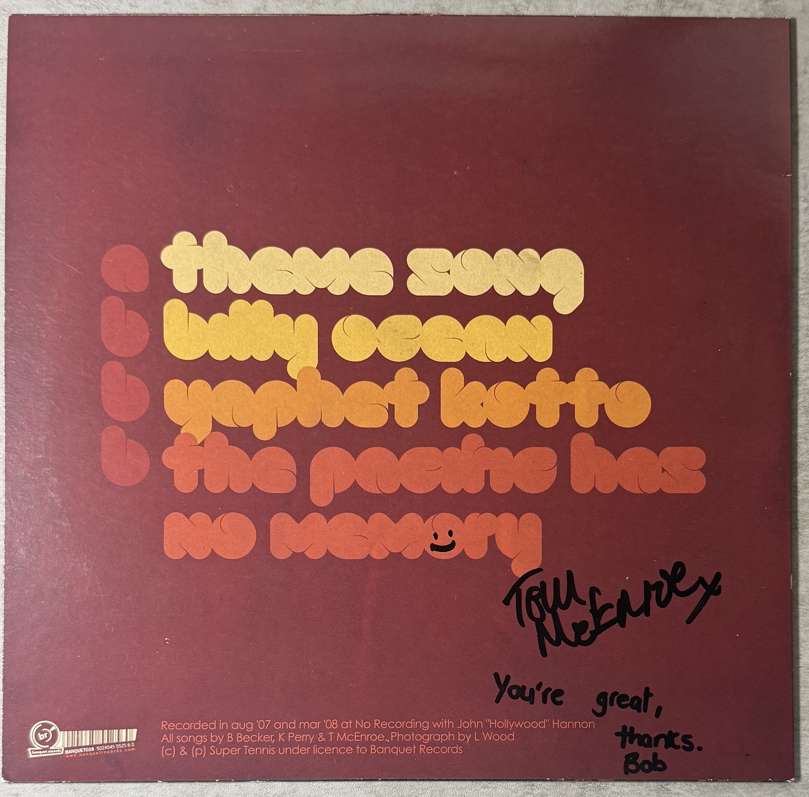 AUTOGRAPHED - Super Tennis - Theme Song - 2009 UK Import Ltd Edtn (300 copies) SVG+/G+