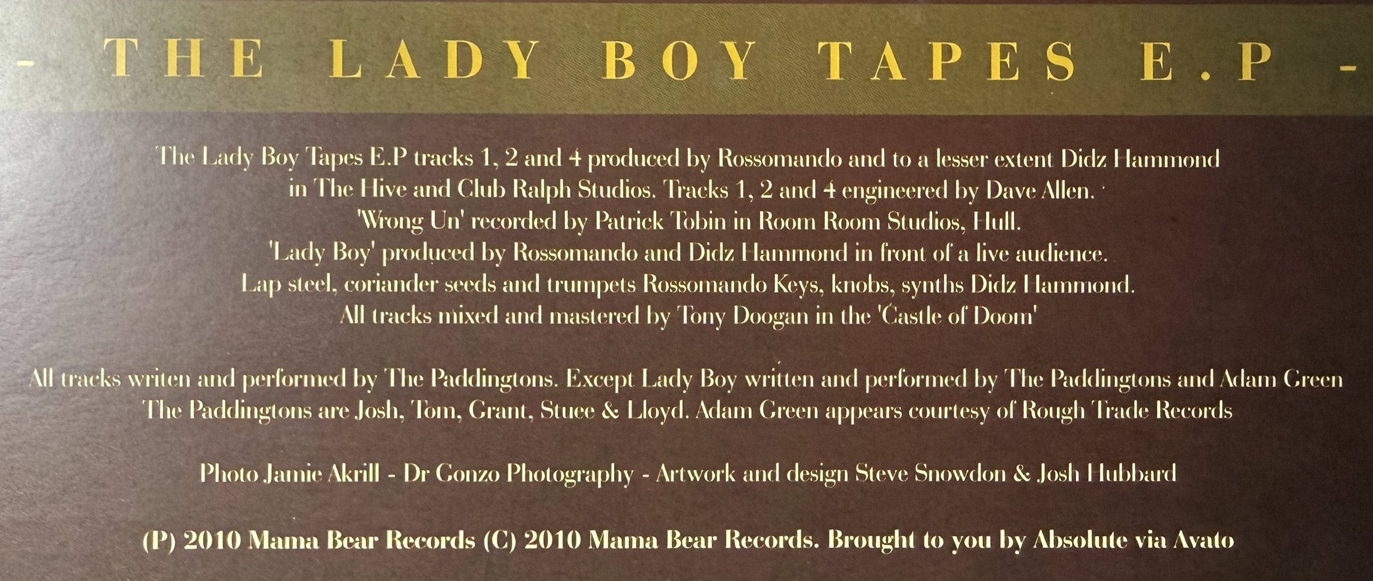 AUTOGRAPHED The Paddingtons - The Lady Boy Tapes 10" EP - 2010 UK RSD VG+/VG+
