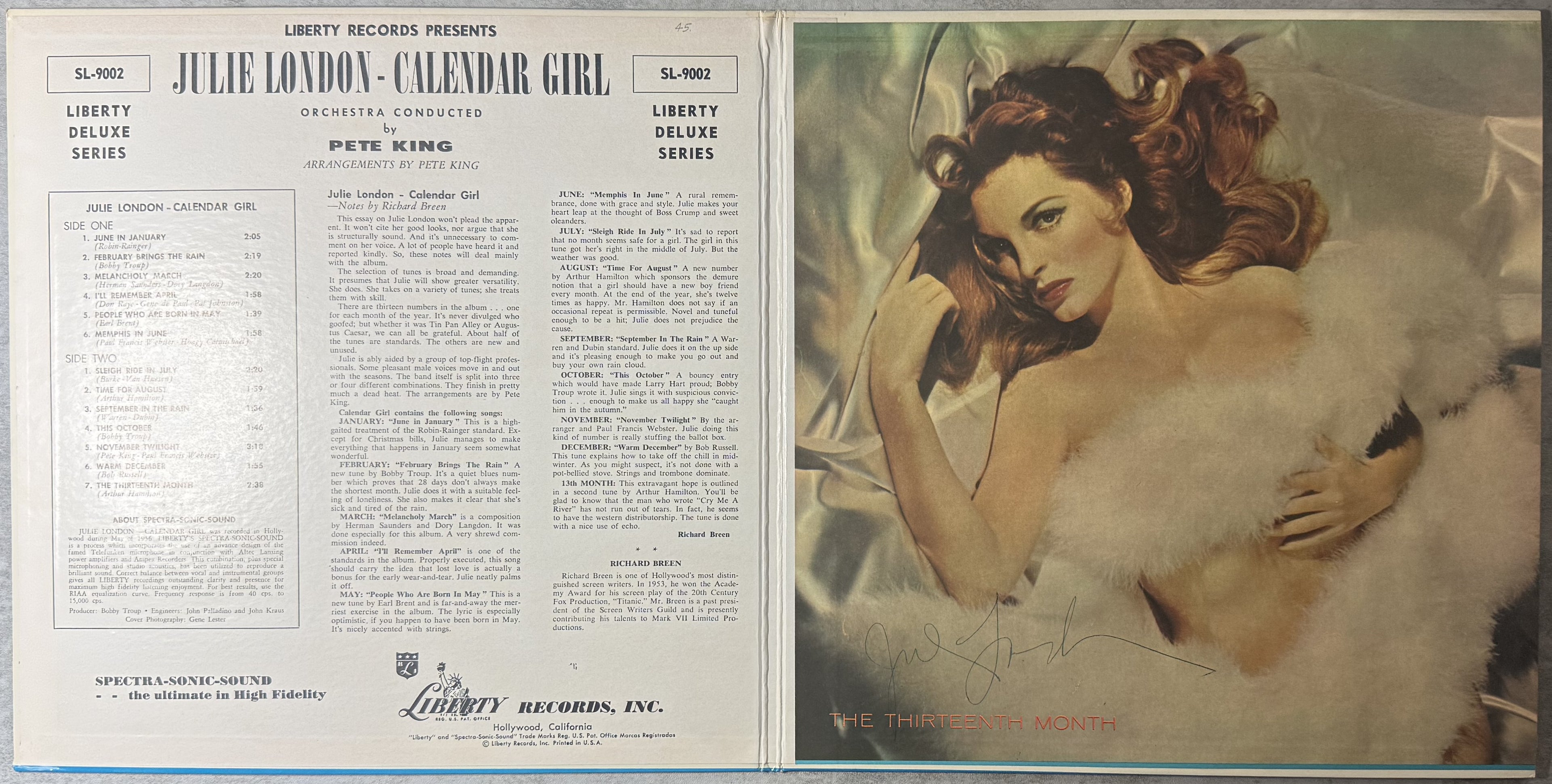 AUTOGRAPHED Julie London - Calendar Girl 1956 US 1st Press VG+/VG+