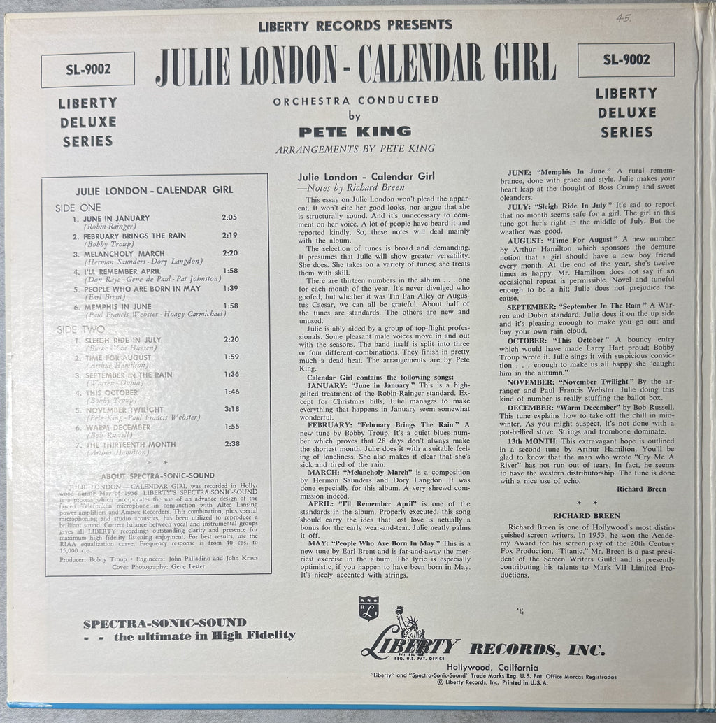 AUTOGRAPHED Julie London - Calendar Girl 1956 US 1st Press VG+/VG+