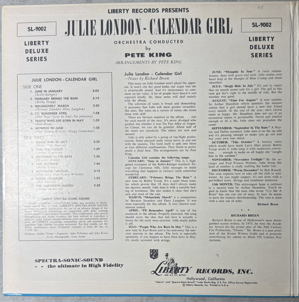 AUTOGRAPHED Julie London - Calendar Girl 1956 US First Press VG+/VG+