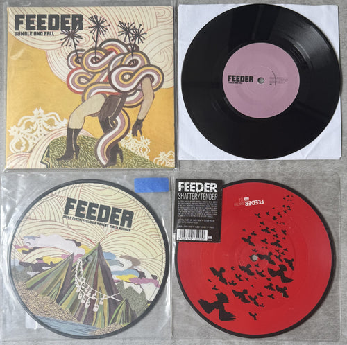 Feeder - 3 pack UK Import 7"s 2005 w 2 picture discs all VG+
