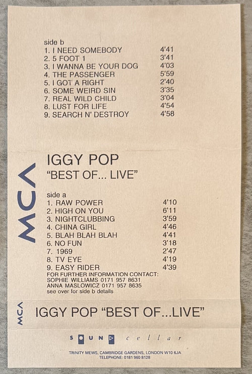 Iggy Pop - Best Of ... Live - MCA Promo Cassette 1996 VG+