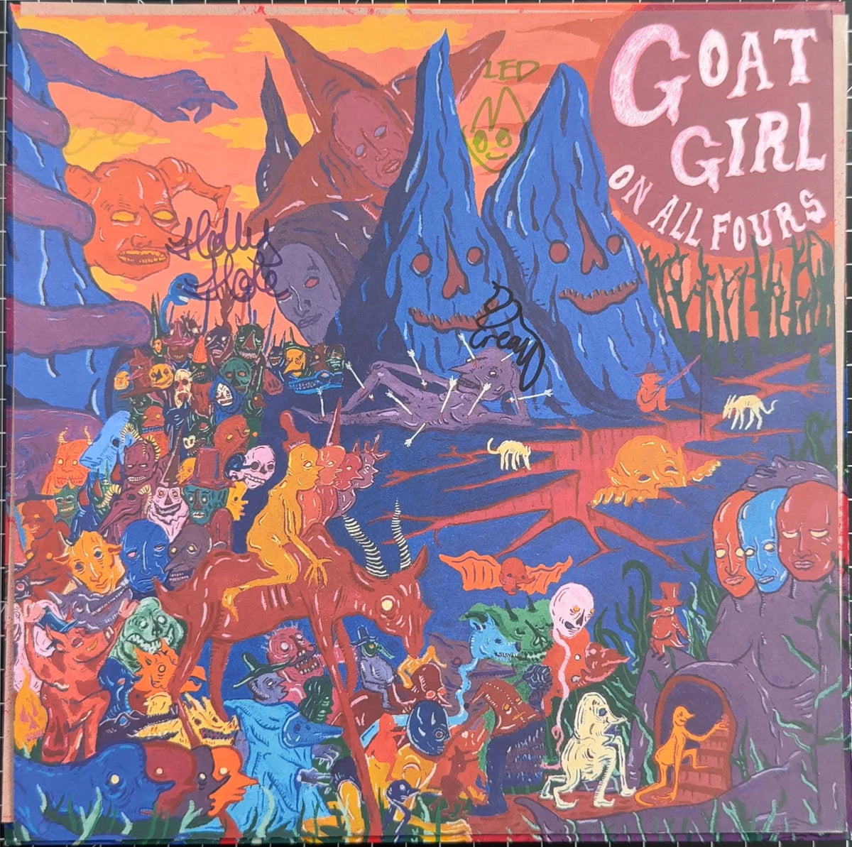 AUTOGRAPH Goat Girl - On All Fours SIGNED Limited Edition Pink VG+/VG+