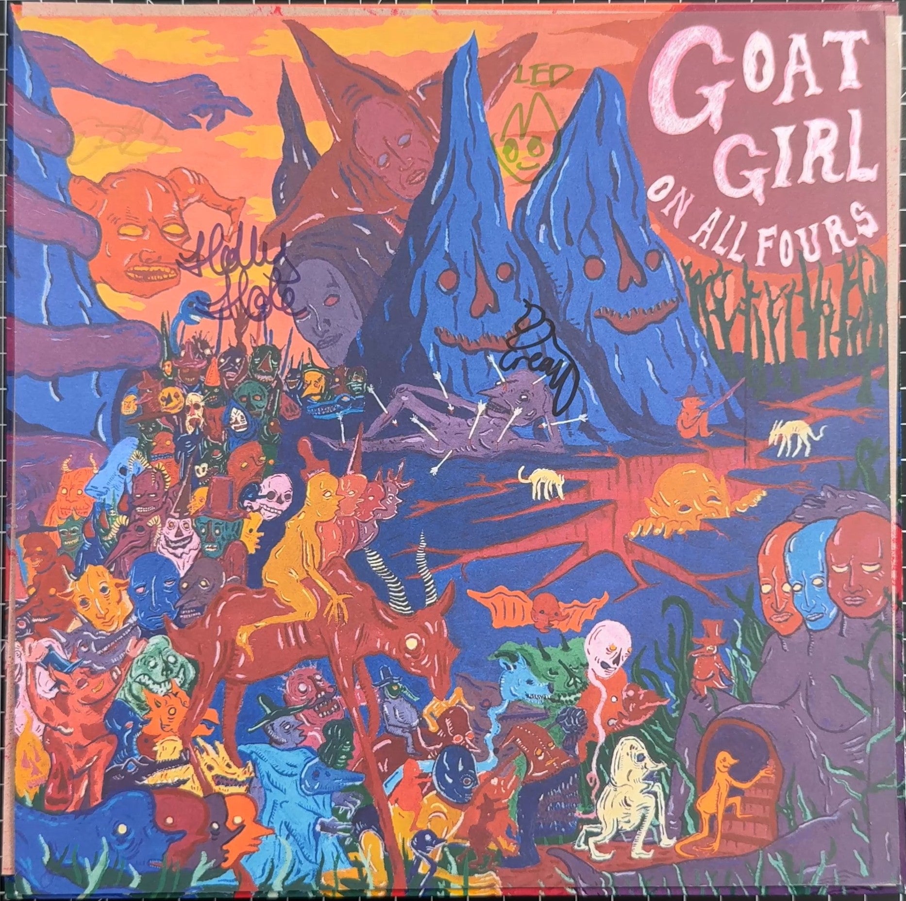 AUTOGRAPH Goat Girl - On All Fours SIGNED Ltd Edtn Pink VG+/VG+