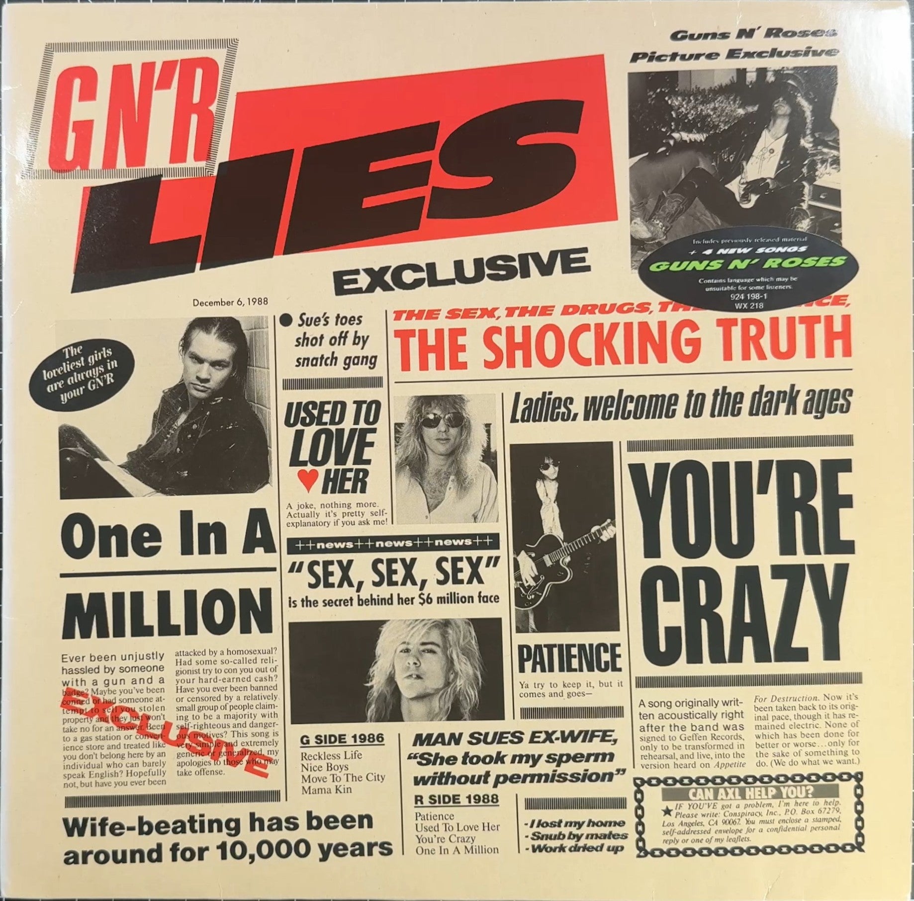 GN'R Lies -1988 Orig 1st Press Uncensored Euro VG+/VG+