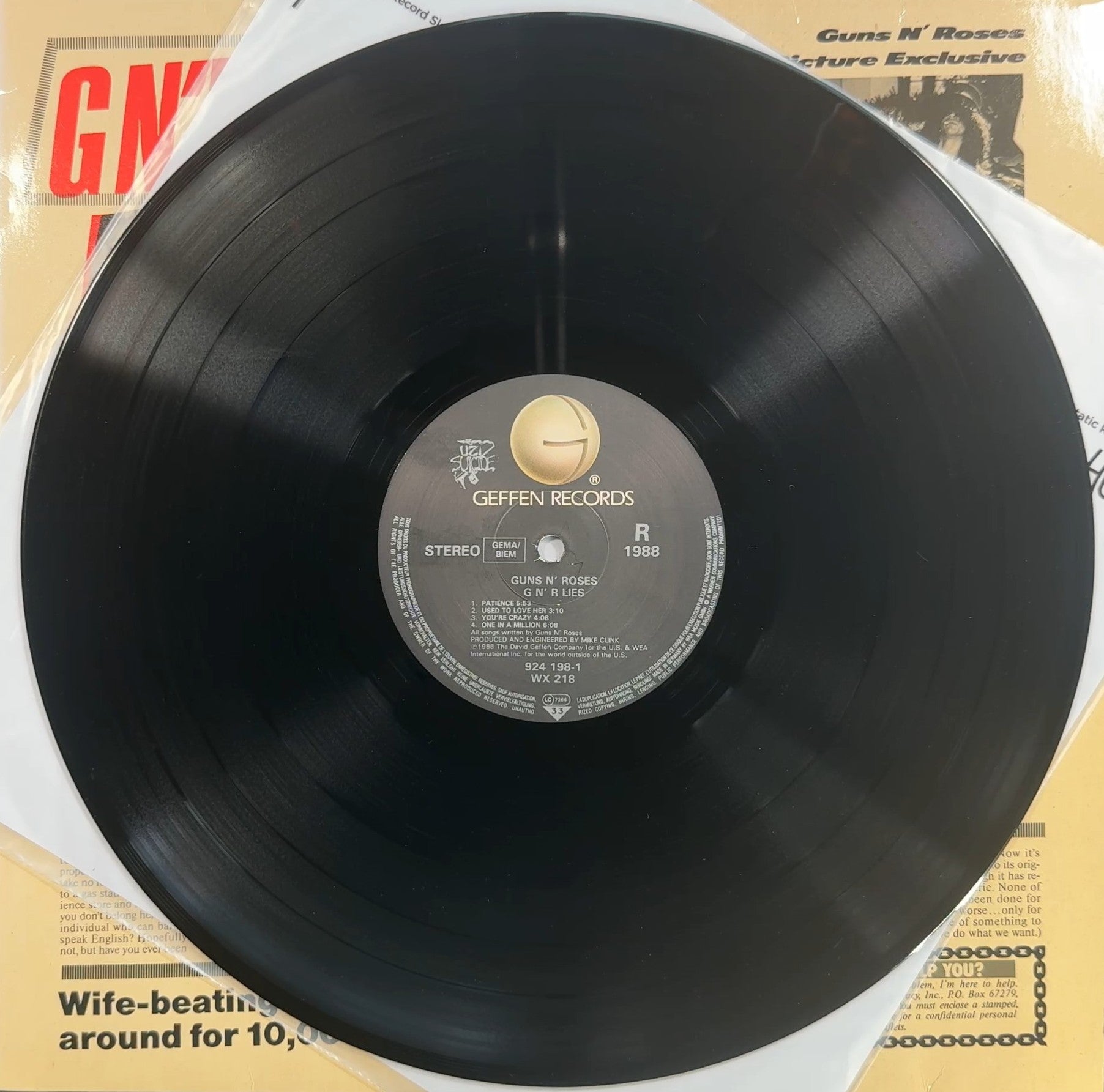 GN'R Lies -1988 Orig 1st Press Uncensored Euro VG+/VG+
