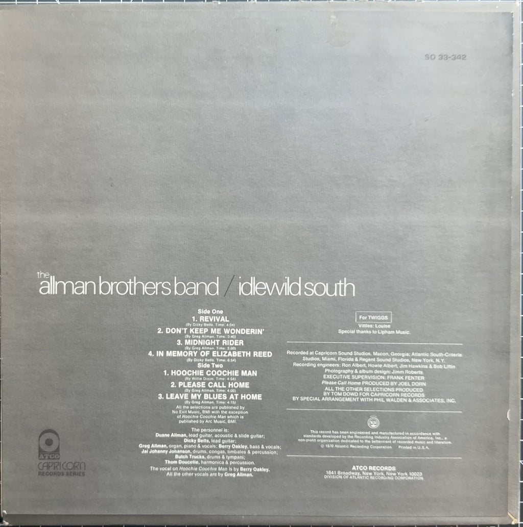 The Allman Bros Band - Idlewild South 1970s US VG+/VG