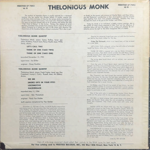Thelonious Monk 1956 US 1st Press Prestige LP7053 VG/VG