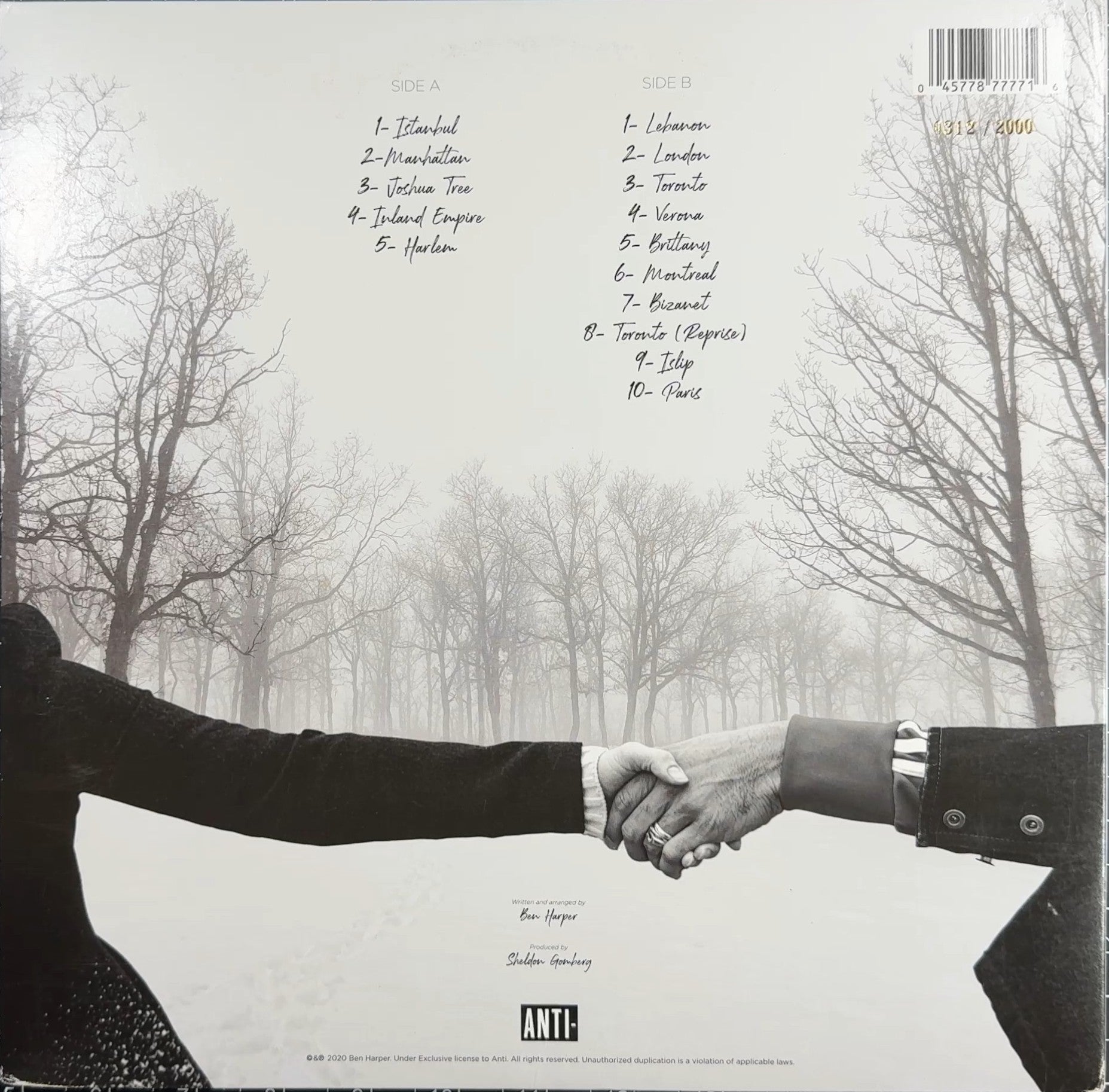 AUTOGRAPH Ben Harper Winter Is For Lovers 2020 #312/2000 1st Press VG/VG+