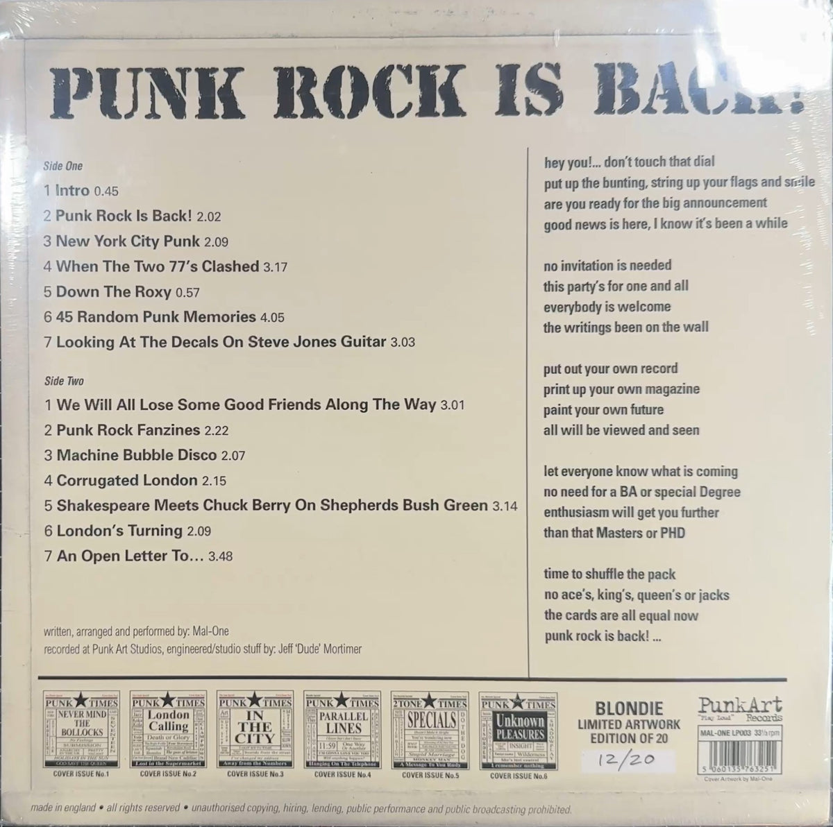 Ultra Rare Collector Opportunity! Complete Set of Punk Rock is Back! Sealed New
