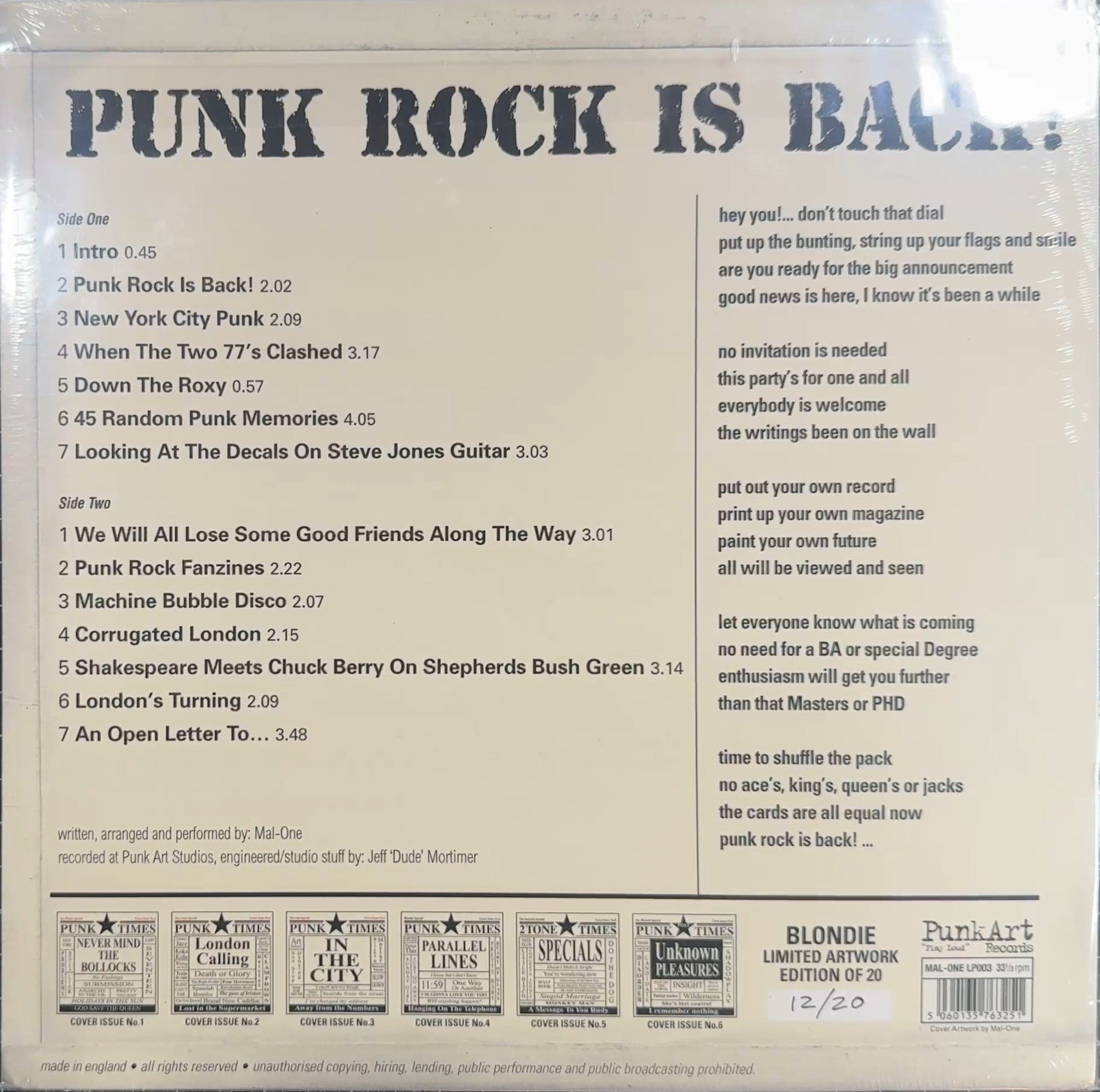 Ultra Rare Collector Opportunity! Complete Set of Punk Rock is Back! SEALED/NM