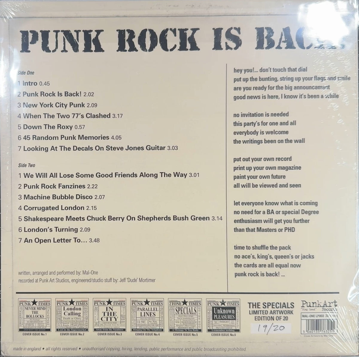 Ultra Rare Collector Opportunity! Complete Set of Punk Rock is Back! Sealed New