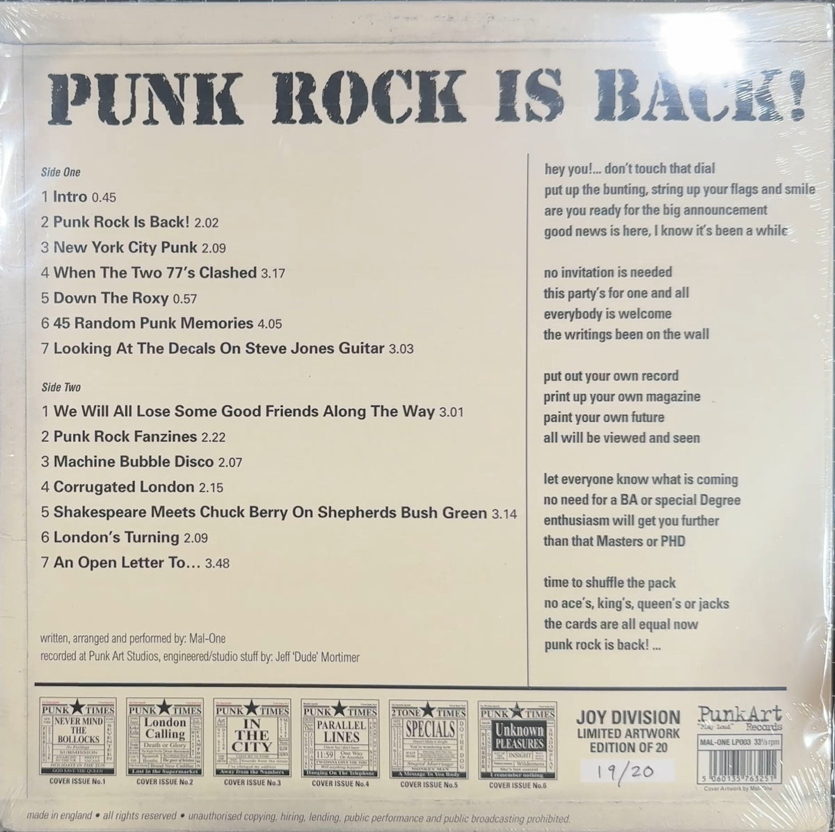 Ultra Rare Collector Opportunity! Complete Set of Punk Rock is Back! Sealed New