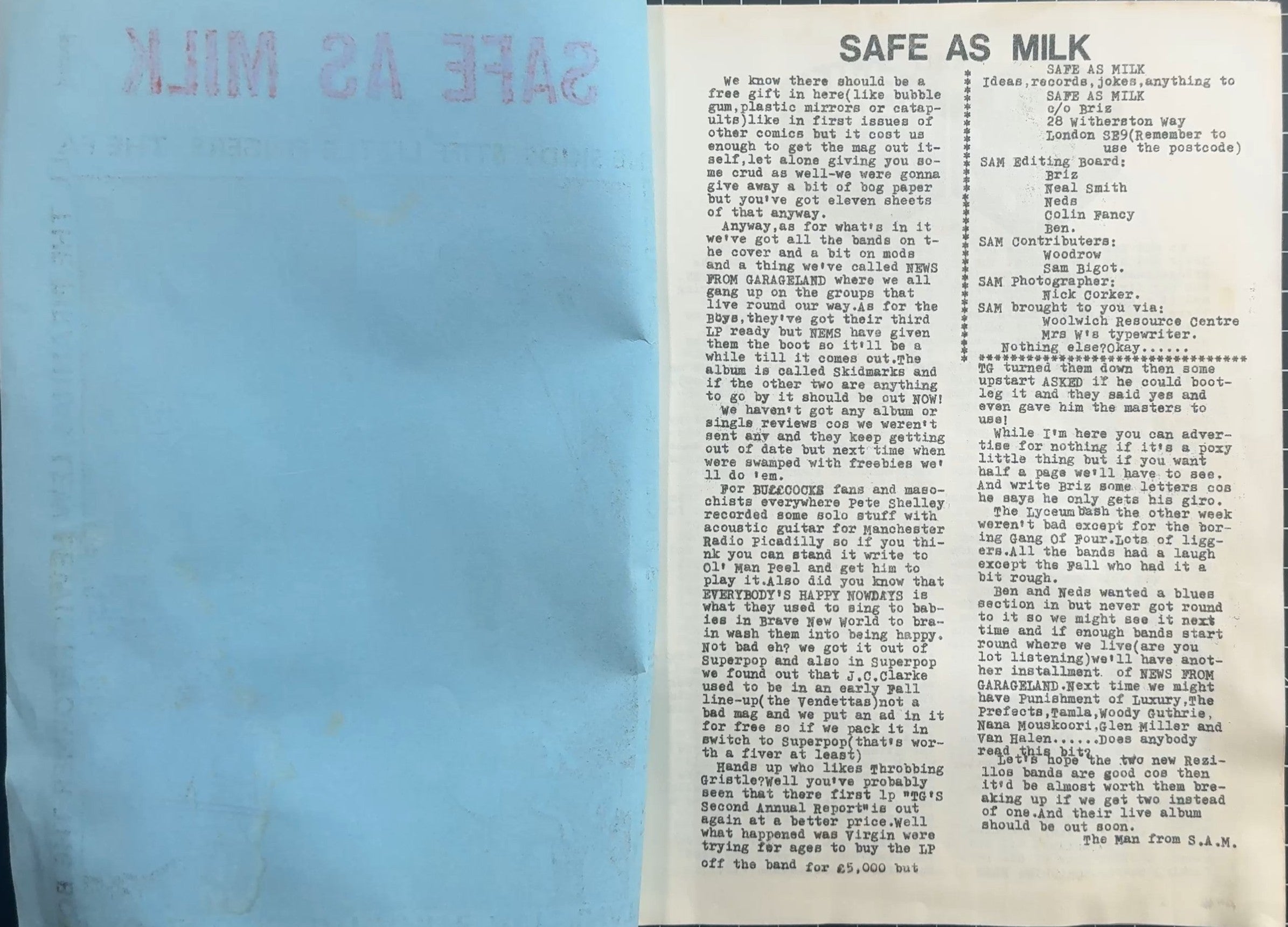 UK Punk Zine - Safe As Milk #1 - c. 1979 VG+