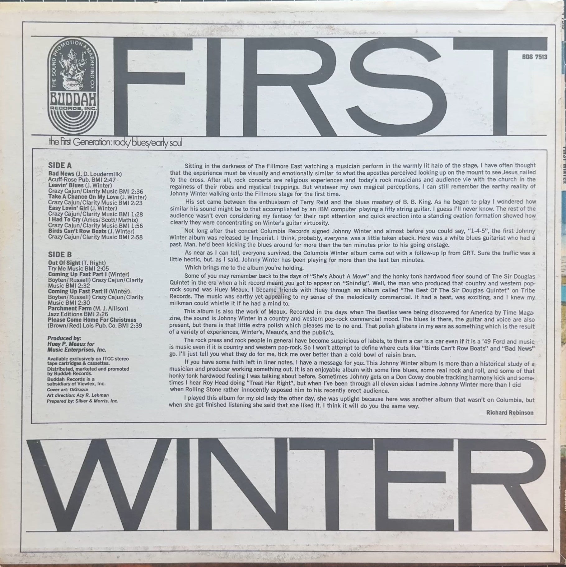 Johnny Winter First Winter 1969 US 1st Press VG+/VG+