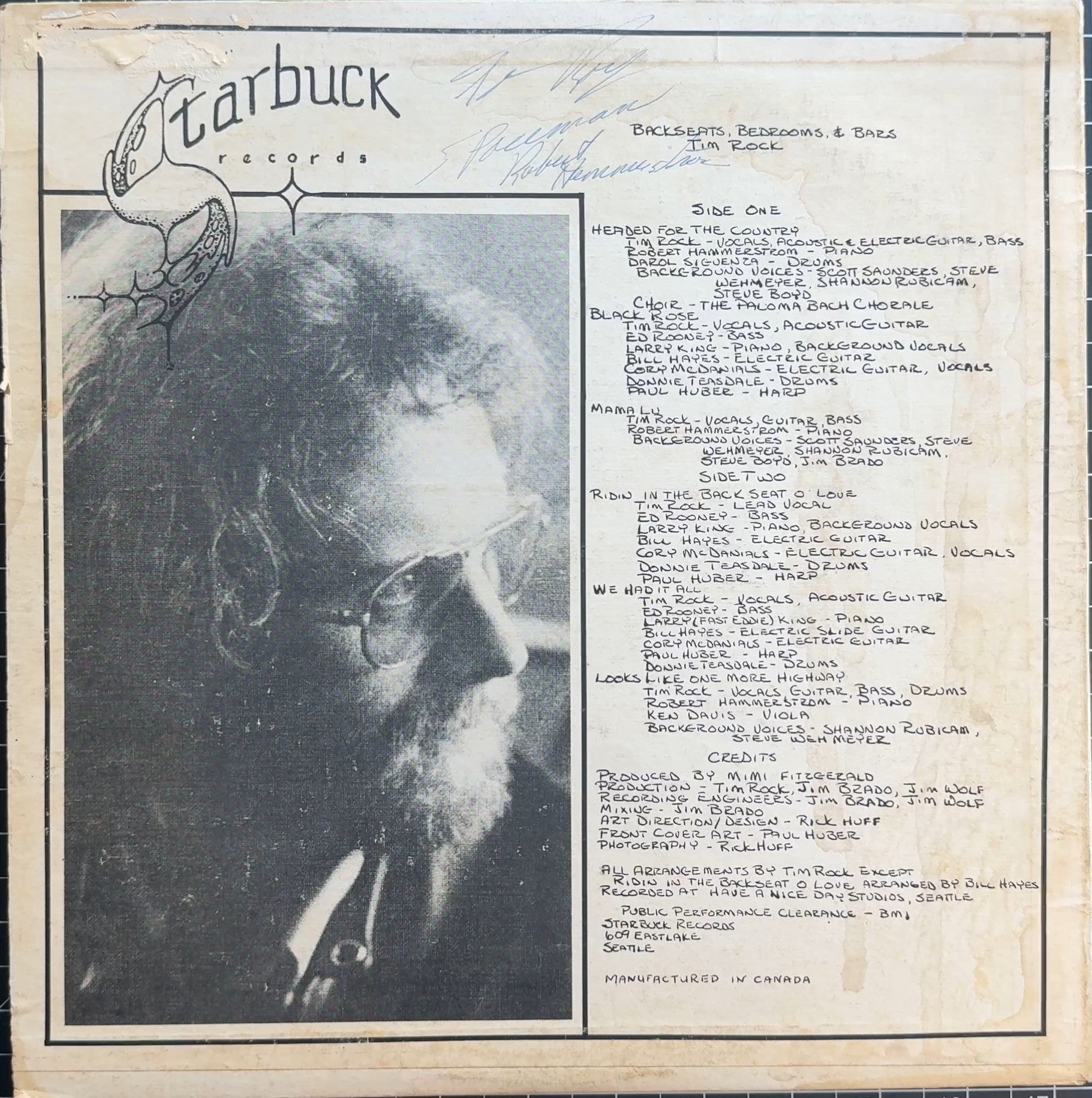 RARE & AUTOGRAPHED Private Press - Tim Rock - 1976 Canada VG/VG