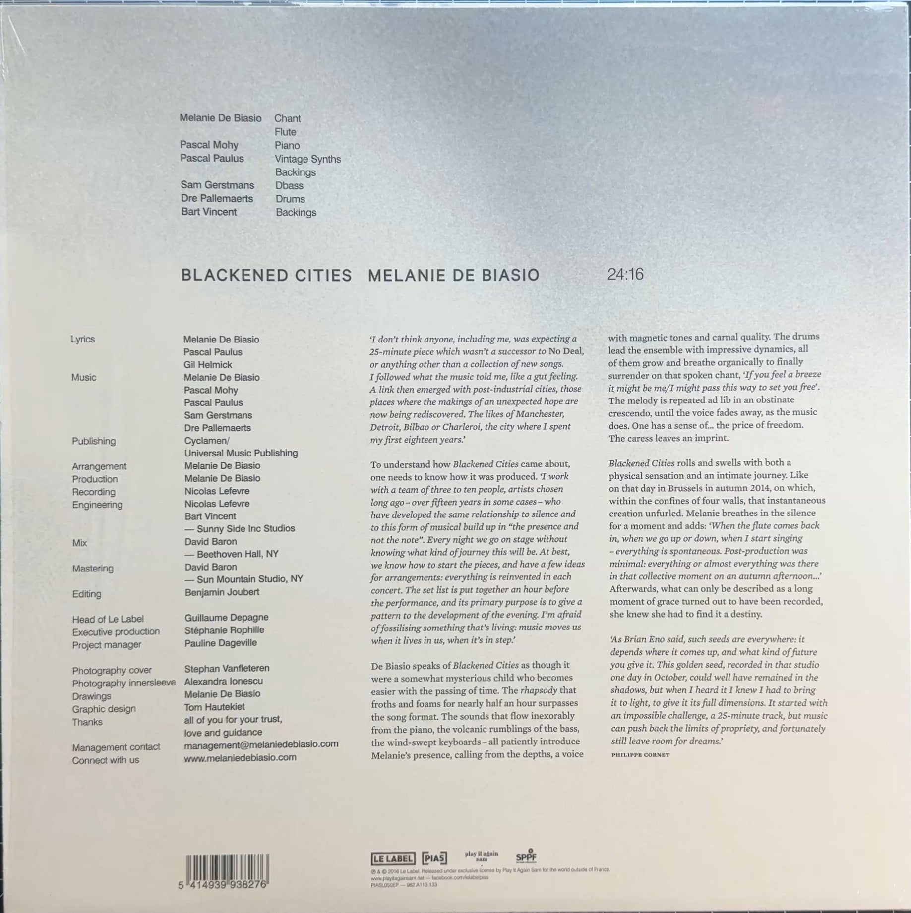 Melanie De Biasio - Blackened Cities EP 2016 Euro 1st 180g VG+/VG+