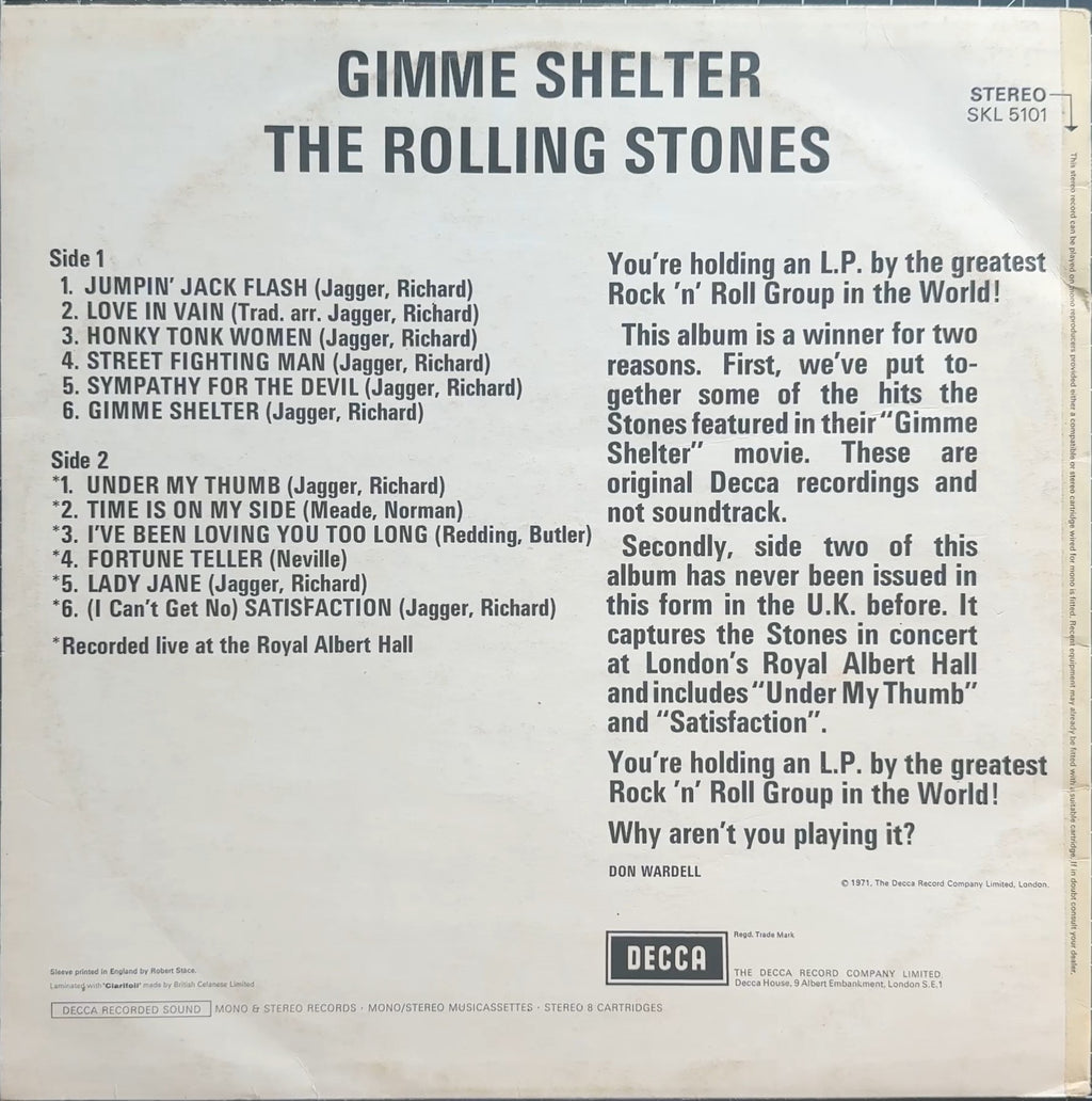 Rolling Stones Gimme Shelter 1971 UK 1st Press VG/VG+