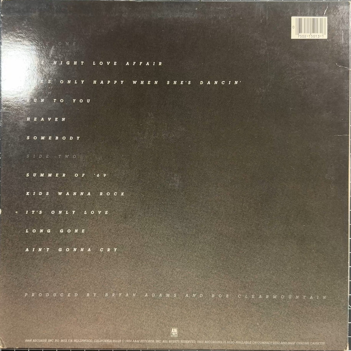 Bryan Adams Reckless 1984 US 1st Press Electrosound VG+/VG+