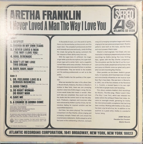 Aretha Franklin I Never Loved a Man the Way I Love You c.1973/74 US VG+/VG+