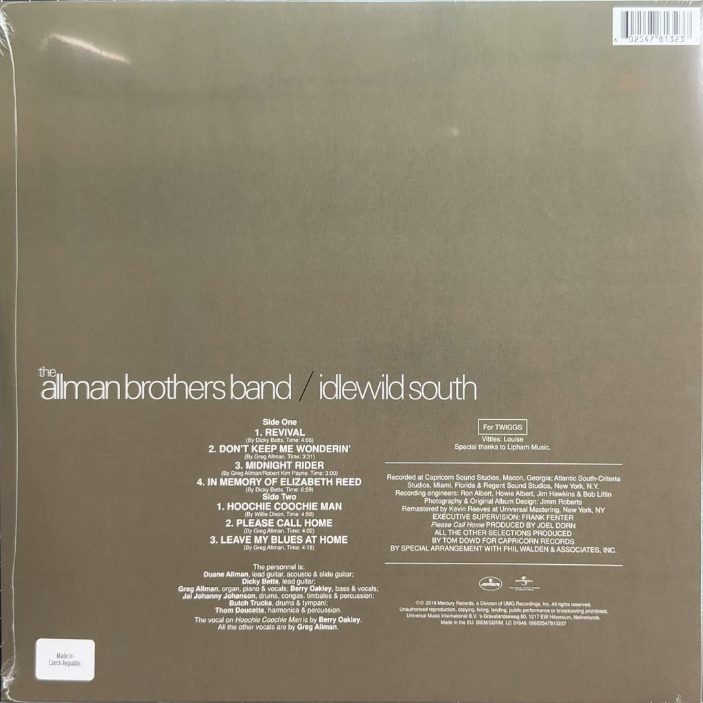 Allman Bros Band Idlewild South SEALED/NM 2016 Euro 180g Vinyl