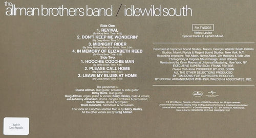 Allman Bros Band Idlewild South SEALED/NM 2016 Euro 180g Vinyl
