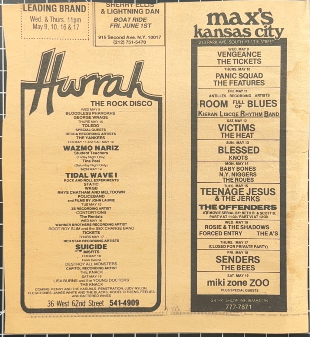 Vintage NYC Rock Ad from May 1979 (Suicide, Misfits & many others!)