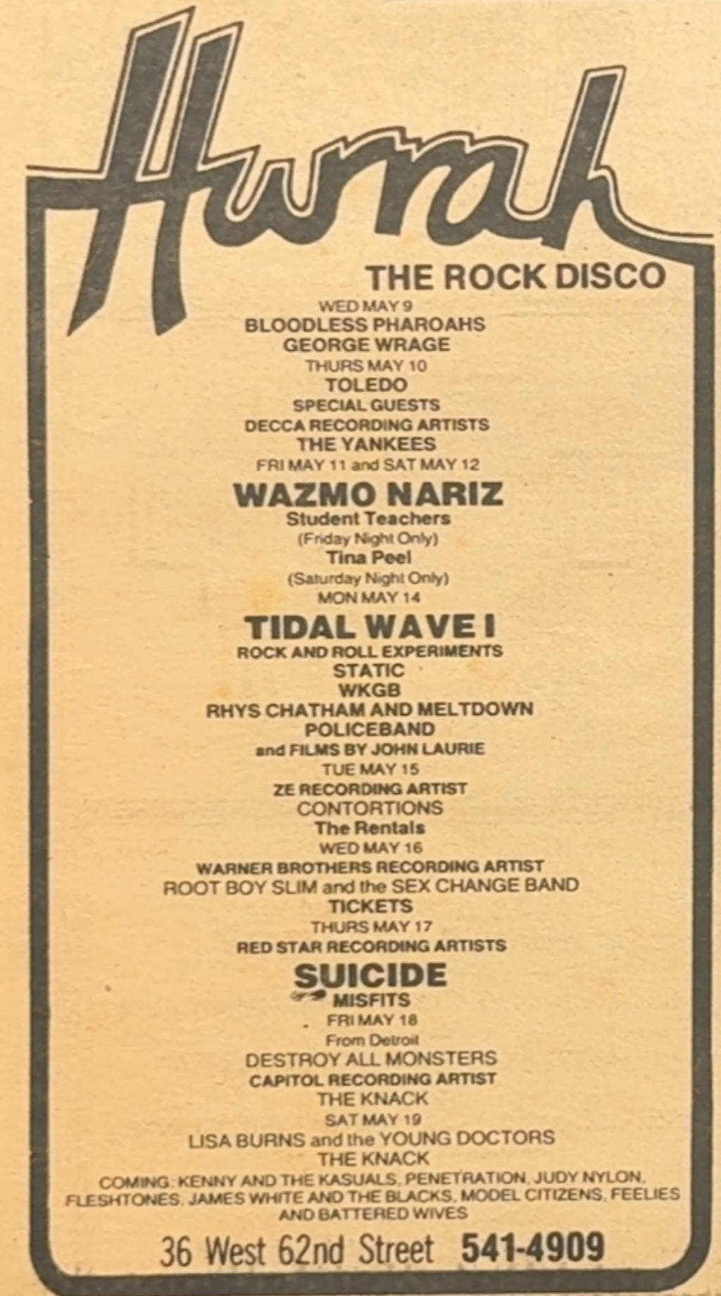 Vintage NYC Rock Ad from May 1979 (Suicide, Misfits & many others!)