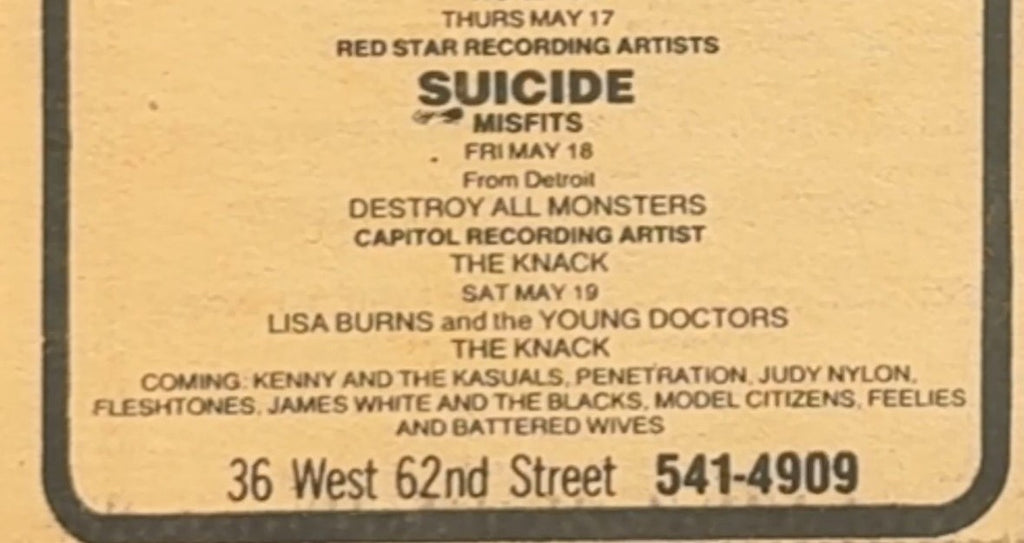 Vintage NYC Rock Ad from May 1979 (Suicide, Misfits & many others!)