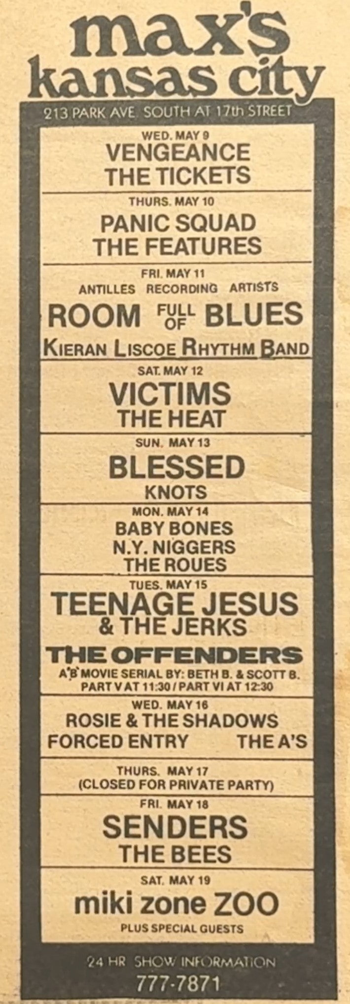 Vintage NYC Rock Ad from May 1979 (Suicide, Misfits & many others!)