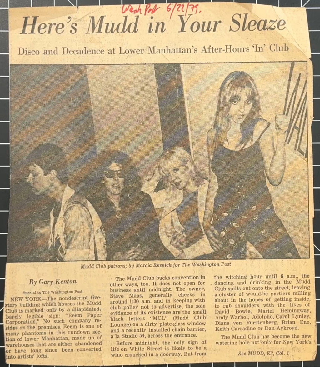 1979 Mudd Club clipping from Wash Post (Marcia Resnick photo, NYC Counterculture)