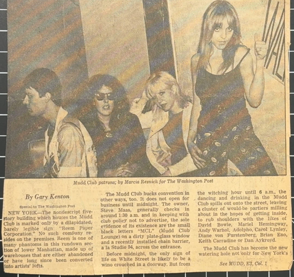 1979 Mudd Club clipping from Wash Post (Marcia Resnick photo, NYC Counterculture)