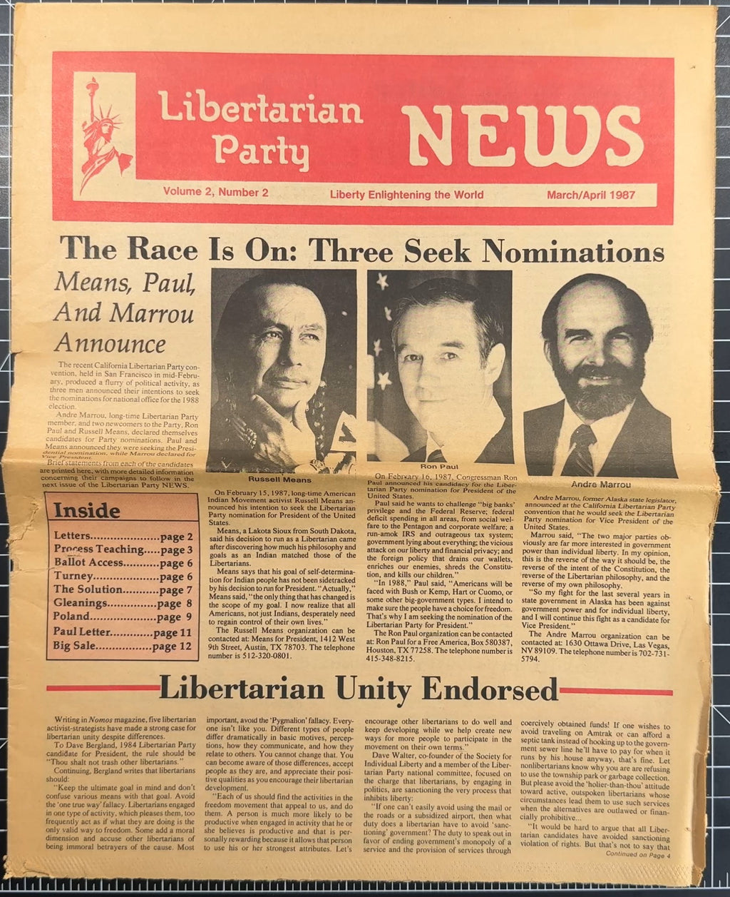 Various Libertarian Party Newspaper Editions from 1986/87 + Pages from Sep/Oct 1988