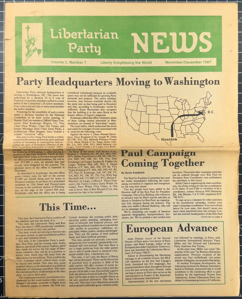 Various Libertarian Party Newspaper Editions from 1986/87 + Pages from Sep/Oct 1988
