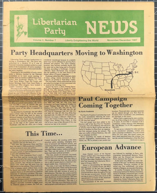 Various Libertarian Party Newspaper Editions from 1986/87 + Pages from Sep/Oct 1988