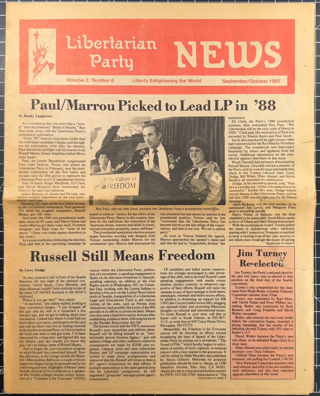 Various Libertarian Party Newspaper Editions from 1986/87 + Pages from Sep/Oct 1988