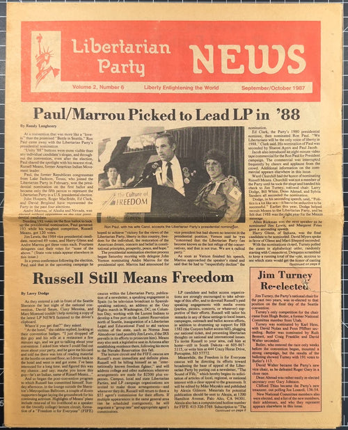 Various Libertarian Party Newspaper Editions from 1986/87 + Pages from Sep/Oct 1988