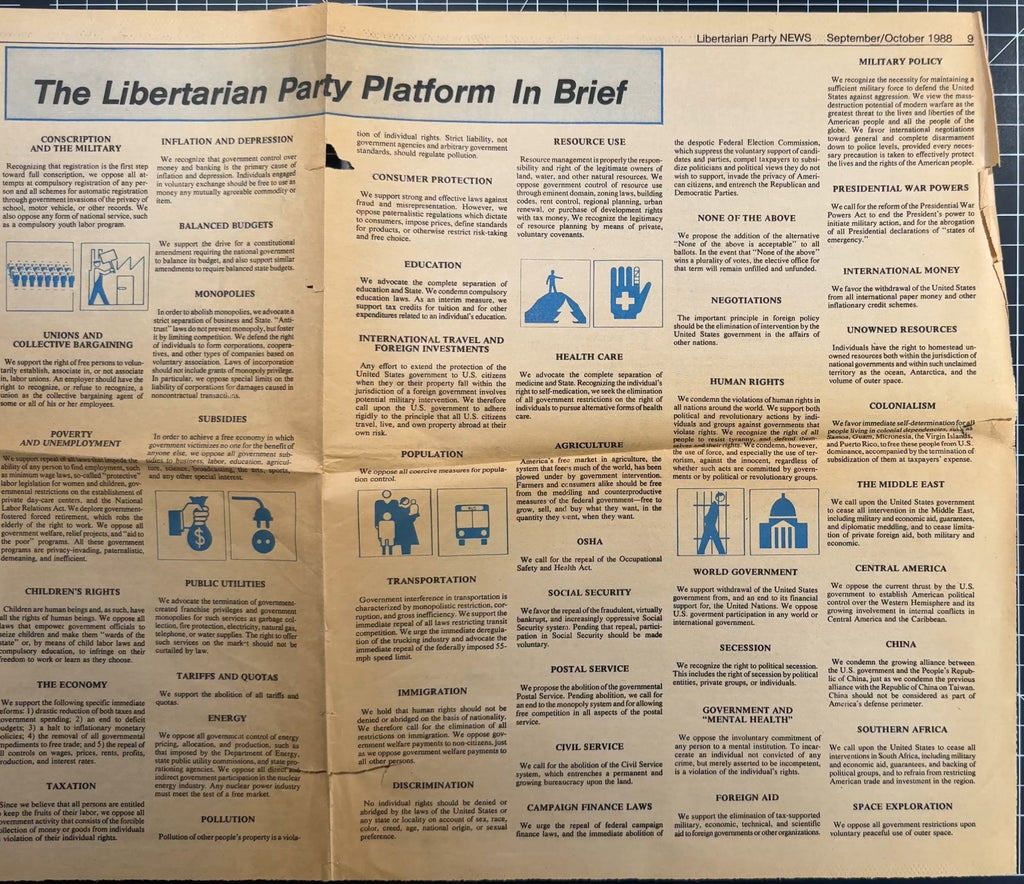 Various Libertarian Party Newspaper Editions from 1986/87 + Pages from Sep/Oct 1988