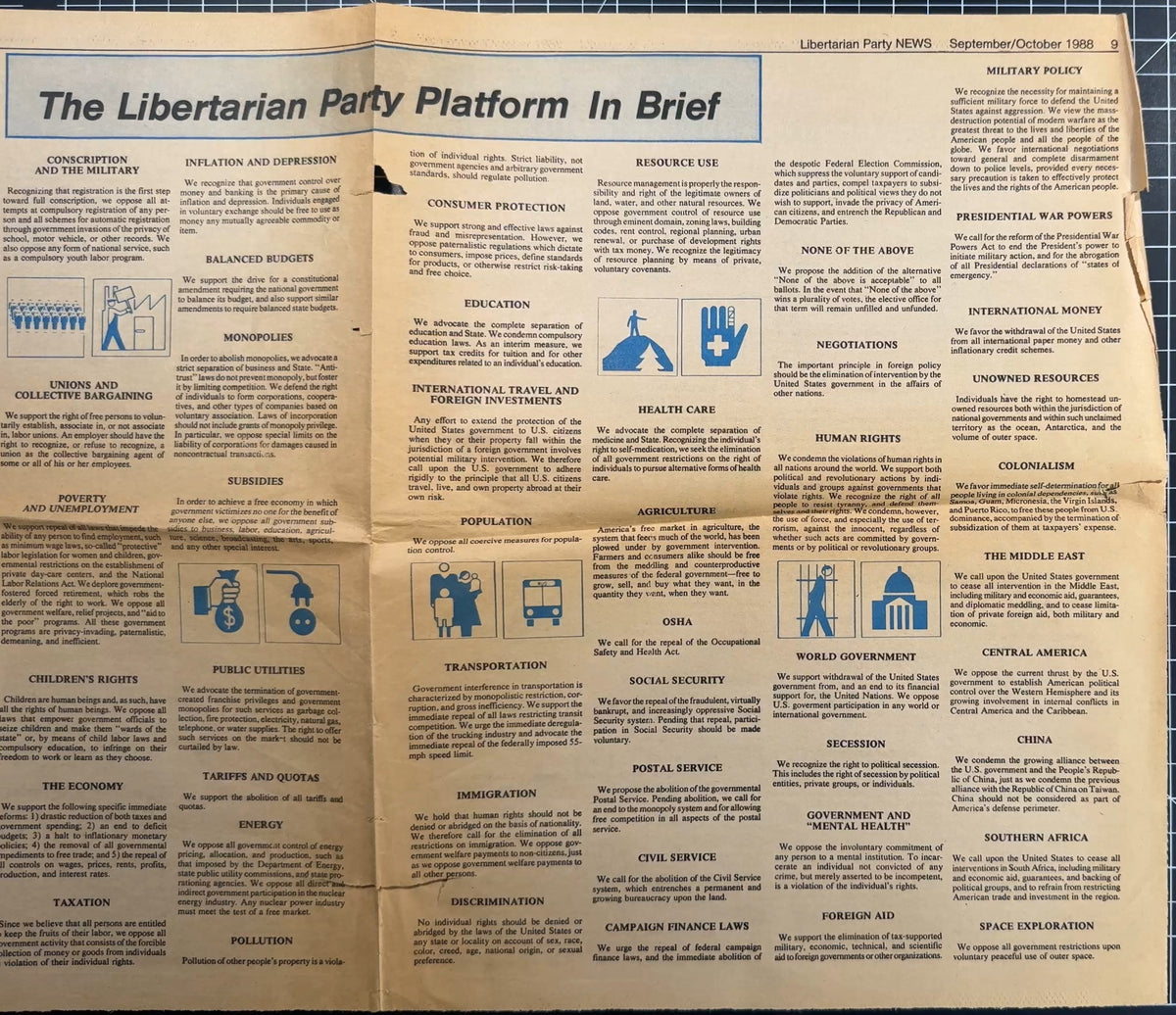 Various Libertarian Party Newspaper Editions from 1986/87 + Pages from Sep/Oct 1988