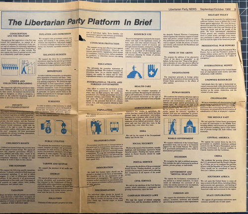 Various Libertarian Party Newspaper Editions from 1986/87 + Pages from Sep/Oct 1988