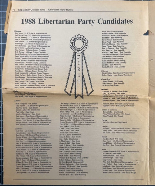Various Libertarian Party Newspaper Editions from 1986/87 + Pages from Sep/Oct 1988