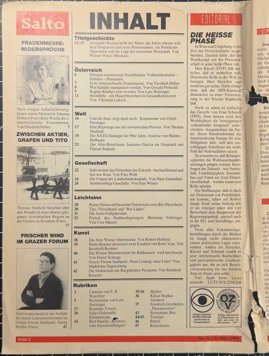 Salto Vol. 2 No. 10, 6th Mar 1992 (Alexander Rutskoy, Mark Heresy, LA Art)