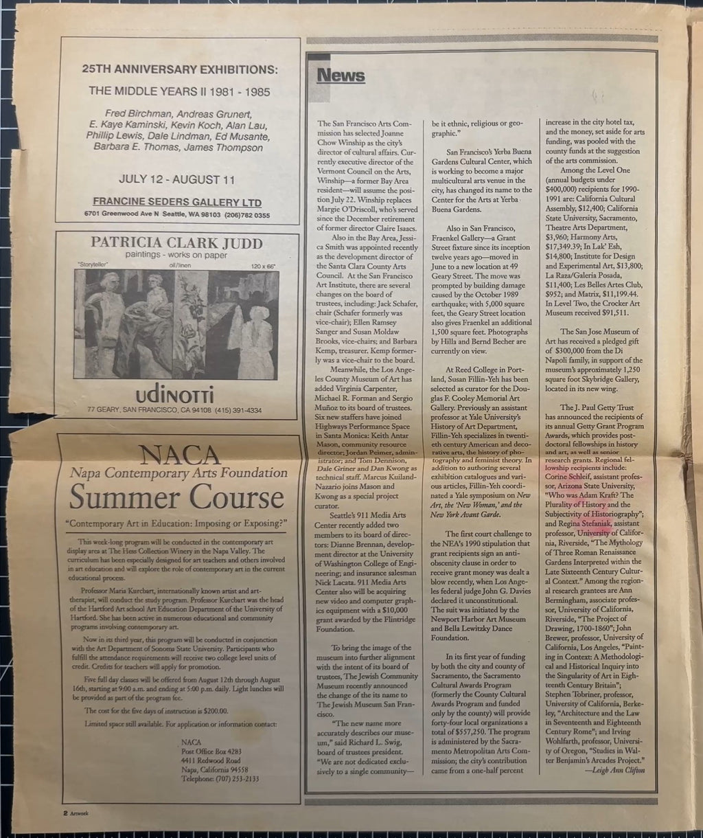 Pages from Art Week Vol. 22 No. 24 18 Jul 1991 (Picasso, R. Bladen, G. Matta-Clark, etc.)